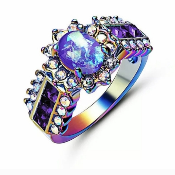 New Purple Fire Opal & Amethyst Rainbow Hematite Ring. - Picture 1 of 12